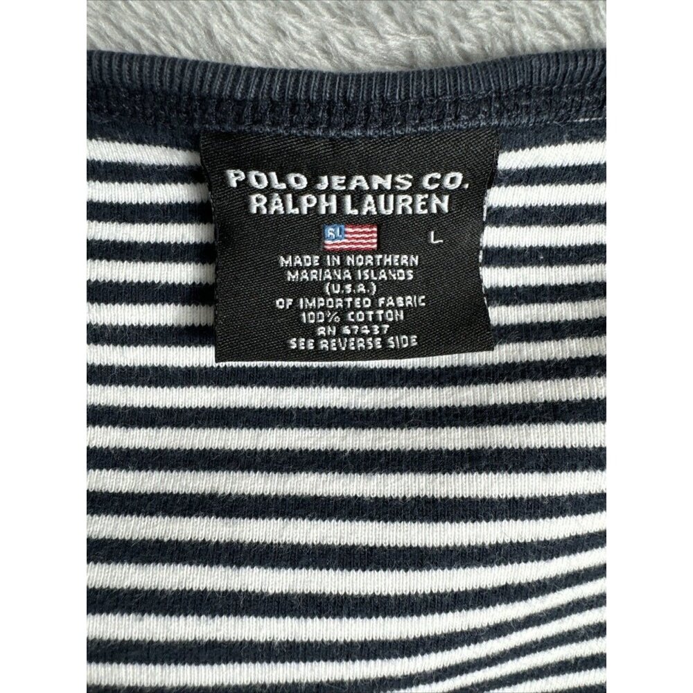Ralph Lauren Shirt Polo JEANS Company Woman’s Crop Top Blue/White Stripped Large - Picture 3 of 11